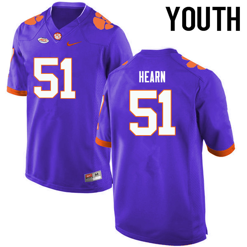 Youth Clemson Tigers #51 Taylor Hearn College Football Jerseys-Purple - Click Image to Close